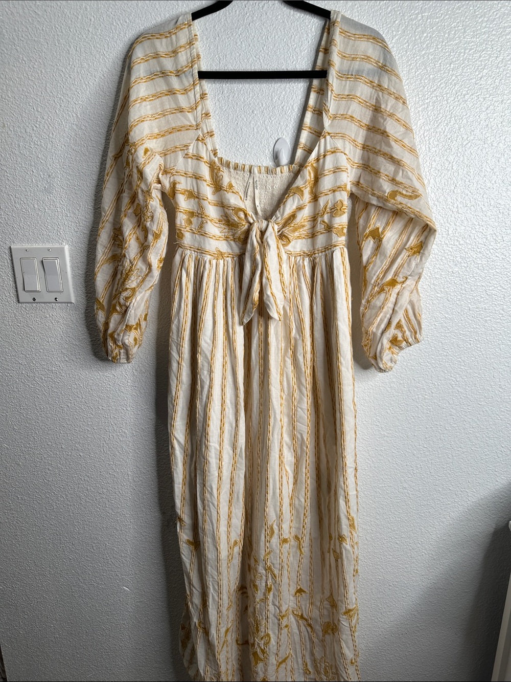 Anthropology Bohemian Tie-Front Maxi Dress iCreamGolds smocked back XS cotton